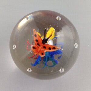 Art glass paperweight flower with butterfly